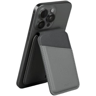 Universal Θήκη Uniq Lyden Duo Series MagSafe Πορτοφόλι για Κάρτες με RFID & Αναδιπλούμενη Βάση από Δέρμα Vegan - Rhino Grey / Black (UNIQ-LYDENDS-RGRYBLK)