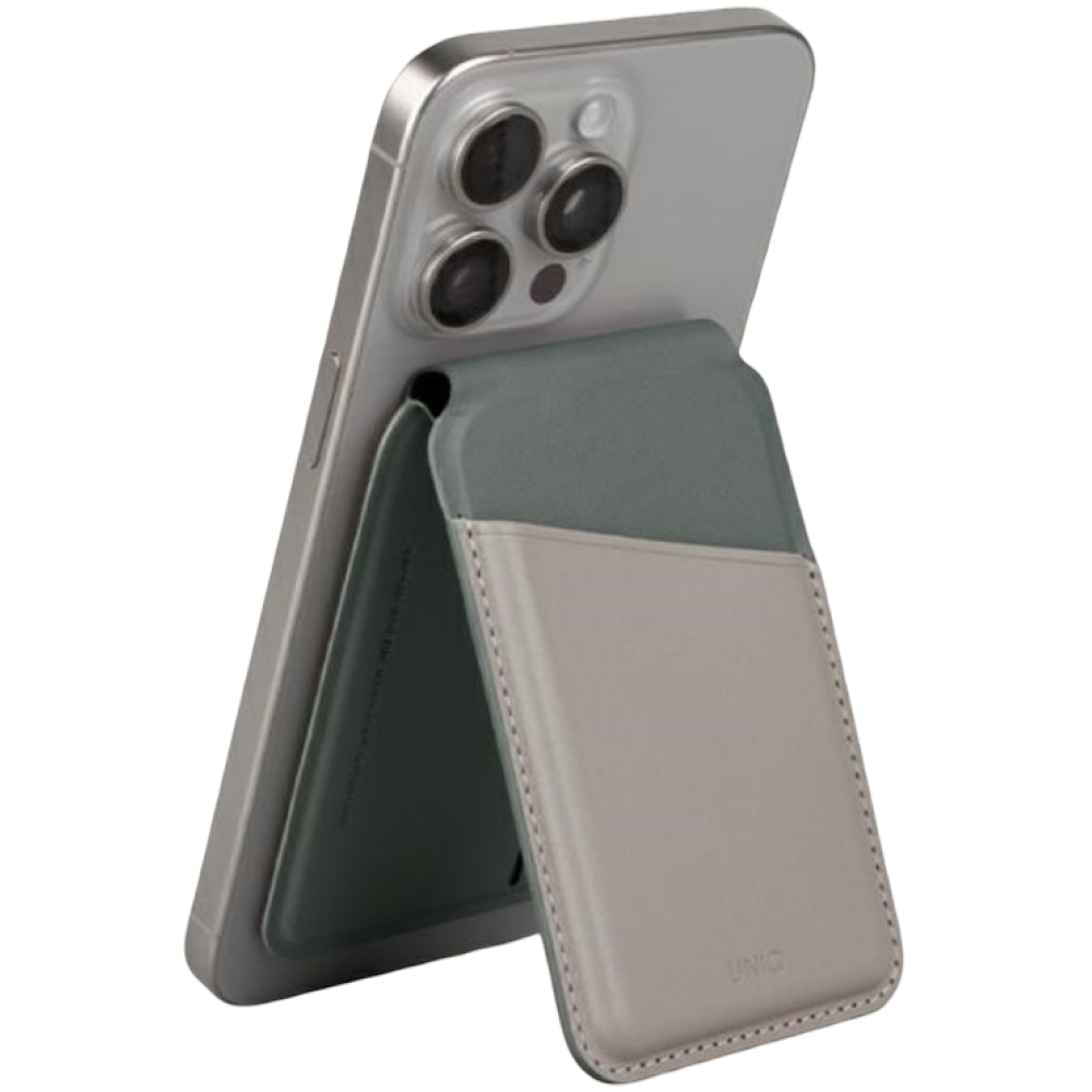 Universal Θήκη Uniq Lyden Duo Series MagSafe Πορτοφόλι για Κάρτες με RFID & Αναδιπλούμενη Βάση από Δέρμα Vegan - Ivory Lichen / Green (UNIQ-LYDENDS-IVYLGRN)