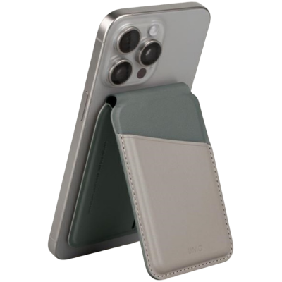 Universal Θήκη Uniq Lyden Duo Series MagSafe Πορτοφόλι για Κάρτες με RFID & Αναδιπλούμενη Βάση από Δέρμα Vegan - Ivory Lichen / Green (UNIQ-LYDENDS-IVYLGRN)