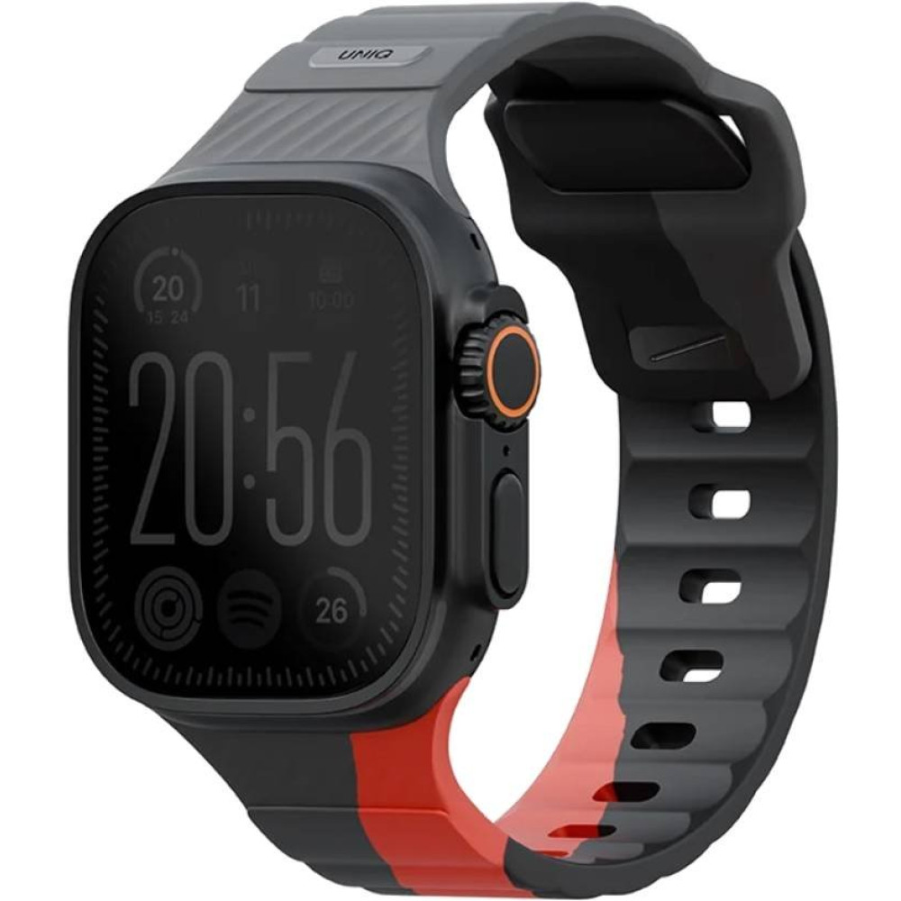 Λουράκι Apple Watch Ultra/SE/11/10/9/8/7/6/5/4 (49/46/45/44mm) Uniq Stride Designer Edition Ανθεκτικό Αδιάβροχο από Premium Καουτσούκ FKM - Charcoal / Rosso Red (UNIQ-49MM-STRDECHRRD)
