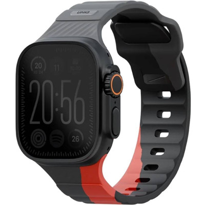 Λουράκι Apple Watch Ultra/SE/11/10/9/8/7/6/5/4 (49/46/45/44mm) Uniq Stride Designer Edition Ανθεκτικό Αδιάβροχο από Premium Καουτσούκ FKM - Charcoal / Rosso Red (UNIQ-49MM-STRDECHRRD)