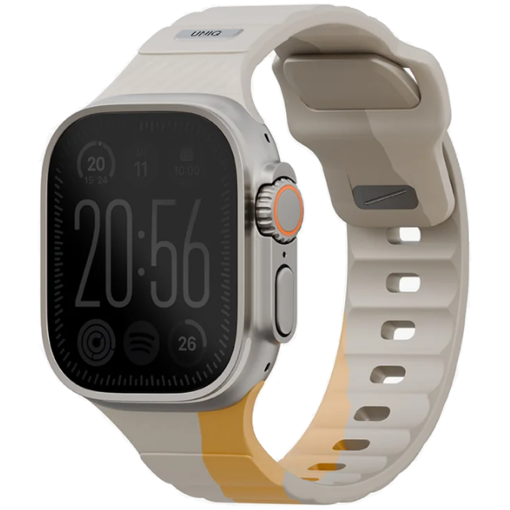 Λουράκι Apple Watch Ultra/SE/11/10/9/8/7/6/5/4 (49/46/45/44mm) Uniq Stride Designer Edition Ανθεκτικό Αδιάβροχο από Premium Καουτσούκ FKM - Beige / Canary Yellow (UNIQ-49MM-STRDEBEGCYEL)