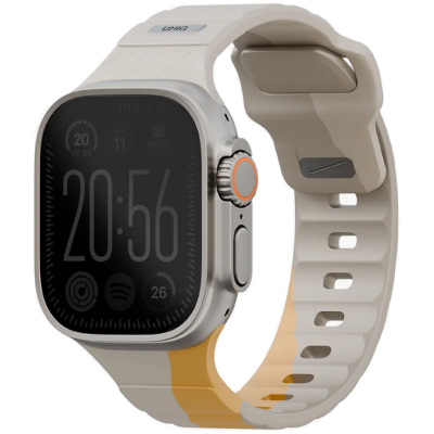 Λουράκι Apple Watch Ultra/SE/11/10/9/8/7/6/5/4 (49/46/45/44mm) Uniq Stride Designer Edition Ανθεκτικό Αδιάβροχο από Premium Καουτσούκ FKM - Beige / Canary Yellow (UNIQ-49MM-STRDEBEGCYEL)