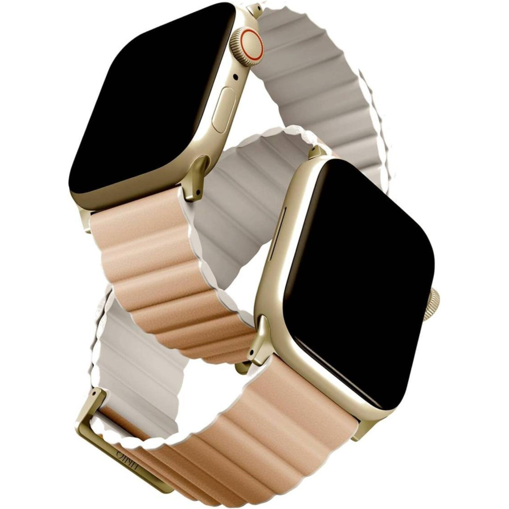 Λουράκι Apple Watch Ultra/SE/11/10/9/8/7/6/5/4 (49/46/45/44mm) Uniq Revix Premium Edition Αναστρέψιμο Μαγνητικό από Premium Σιλικόνη & Δέρμα - Blush Pink / White (UNIQ-45MM-REVPBPNKWHT)