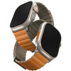 Λουράκι Apple Watch Ultra/SE/11/10/9/8/7/6/5/4 (49/46/45/44mm) Uniq Revix Premium Edition Αναστρέψιμο Μαγνητικό από Premium Σιλικόνη & Δέρμα - Saffron Orange / Khaki (UNIQ-45MM-REVPSORGKAK)