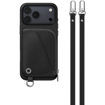 Θήκη iPhone 17 Pro Max MagEasy Pouch με Ενσωματωμένο Πορτοφόλι & Αποσπώμενο Λουράκι Λαιμού - Black (MPH17M396BK25)