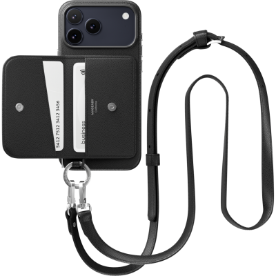 Θήκη iPhone 17 Pro Max MagEasy Pouch M με MagSafe / Αποσπώμενο Πορτοφόλι & Λουράκι Λαιμού - Black (MPH17M264BK25)