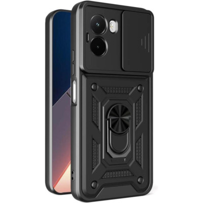 Θήκη Xiaomi Poco M7 4G Bodycell Armor Slide Ανθεκτική με Κάλυμμα για την Κάμερα & Μεταλλικό Ring Holder - Black (5206015084386)