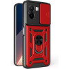 Θήκη Xiaomi Poco M7 4G Bodycell Armor Slide Ανθεκτική με Κάλυμμα για την Κάμερα & Μεταλλικό Ring Holder - Red (5206015084393)