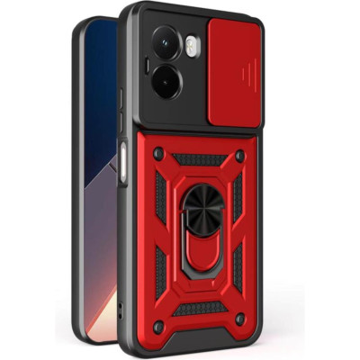 Θήκη Xiaomi Poco M7 4G Bodycell Armor Slide Ανθεκτική με Κάλυμμα για την Κάμερα & Μεταλλικό Ring Holder - Red (5206015084393)