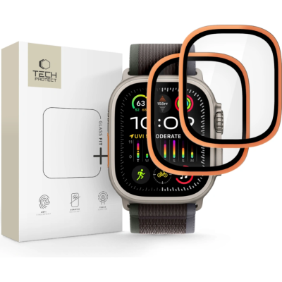 Tempered Glass Apple Watch Ultra 3 / Ultra 2 / Ultra 1 49mm Tech-Protect Glass Ring Αντιχαρακτικό Γυαλί Προστασίας Οθόνης με Μεταλλικό Πλαίσιο 2 Τεμάχια - Cosmic Orange (5906302335657)
