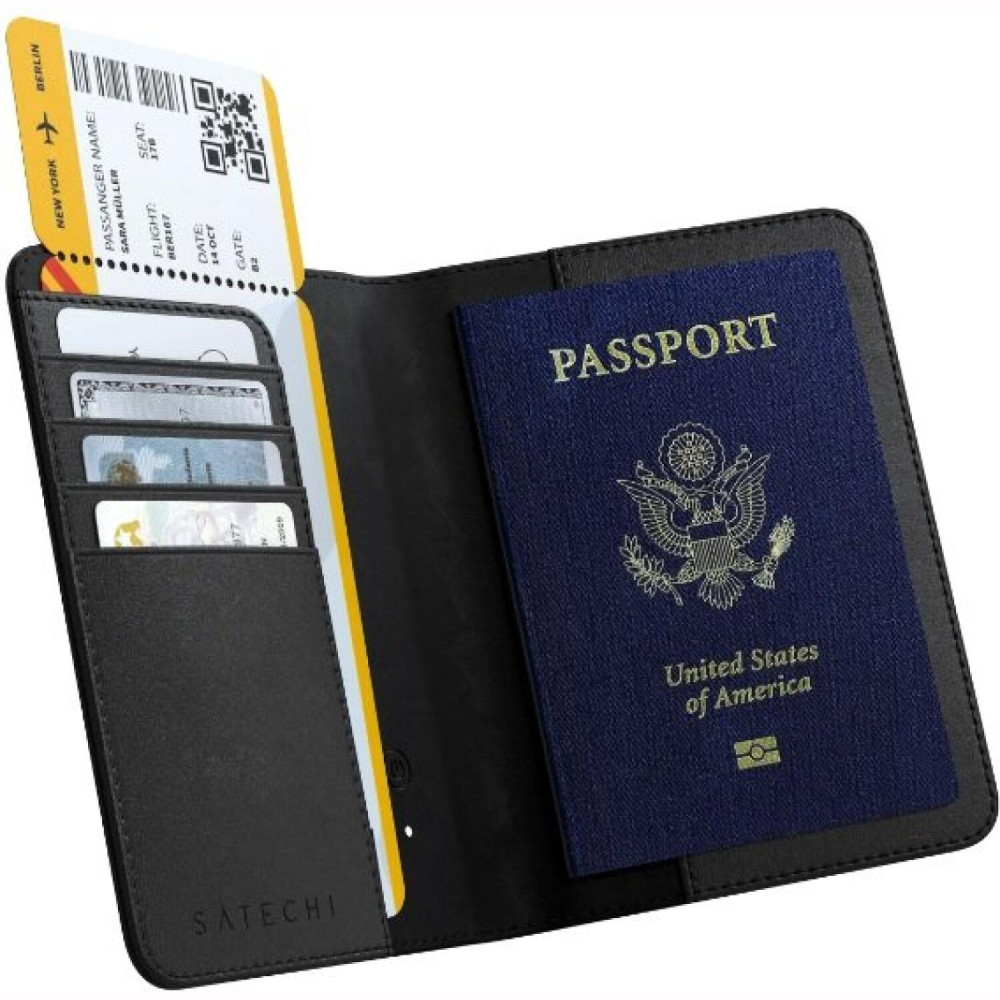 Θήκη Διαβατηρίου Satechi FindAll Passport Cover Επαναφορτιζόμενη Αντικλεπτική από Vegan Δέρμα με RFID & Συμβατότητα Apple Find My - Black (ST-VPCK)