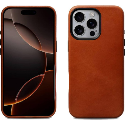 Θήκη iPhone 16 Pro Max iCarer Leather Back Case Δερμάτινη με MagSafe - Retro Brown (WMI16240704-SN)