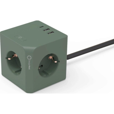 Πολύπριζο Allocacoc PowerCube Magnet Dock USB με 3 Υποδοχές 3680W / Μαγνητική Βάση & Καλώδιο 150cm 2 x USB-A / 1 x Type-C 45W - Green (11468/DEMD45)