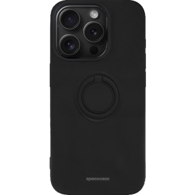 Θήκη iPhone 15 Pro Spacecase Silicone Ring Σιλικόνης με Μεταλλικό Μαγνητικό Ring Holder - Black (5905719103842)