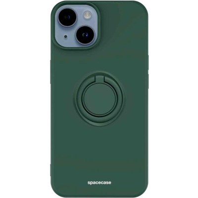 Θήκη iPhone 14 Spacecase Silicone Ring Σιλικόνης με Μεταλλικό Μαγνητικό Ring Holder - Dark Green (5905719013523)