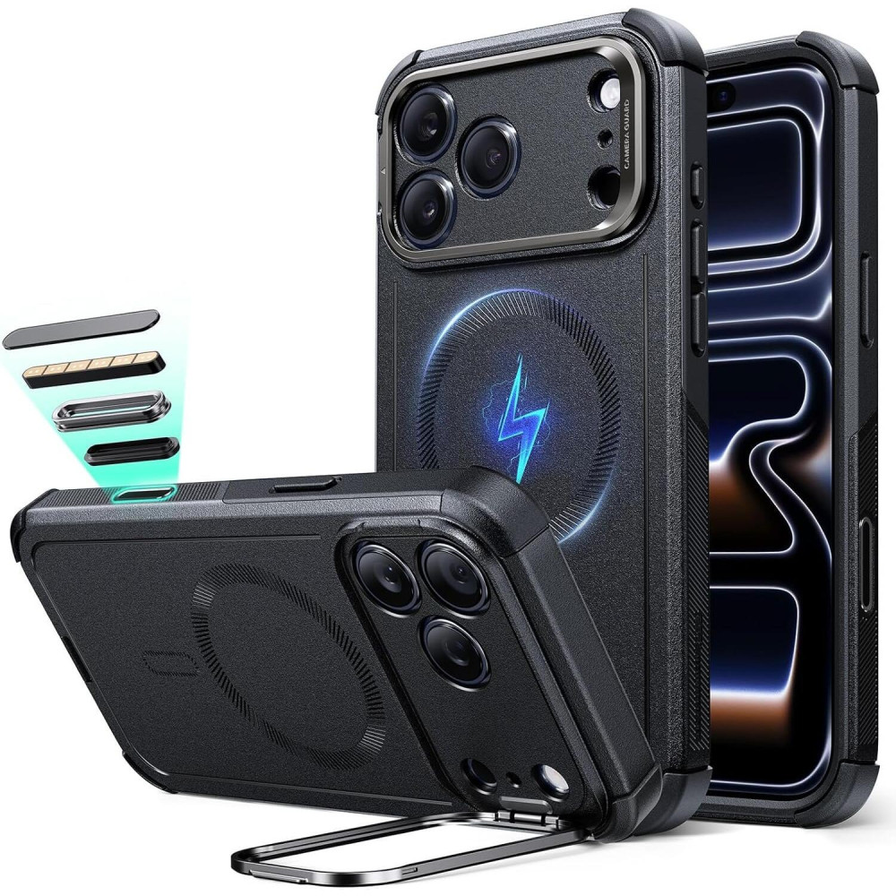 Θήκη iPhone 17 Pro ESR Cyber Tough Magnetic with Stash Stand Ανθεκτική με MagSafe / Kickstand & Κάλυμμα για Camera Control - Black (4894240283615)