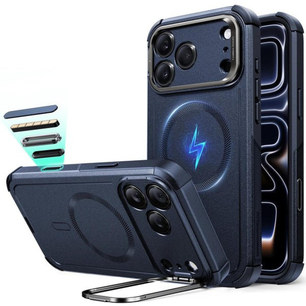 Θήκη iPhone 17 Pro Max ESR Cyber Tough Magnetic with Stash Stand Ανθεκτική με MagSafe / Kickstand & Κάλυμμα για Camera Control - Navy Blue (4894240283752)