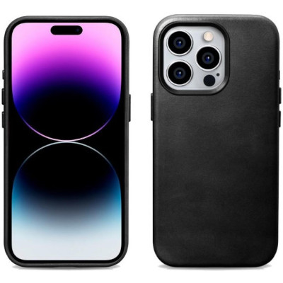 Θήκη iPhone 15 Pro Max iCarer Leather Back Case Δερμάτινη με MagSafe - Black (WMI15230604-BK)