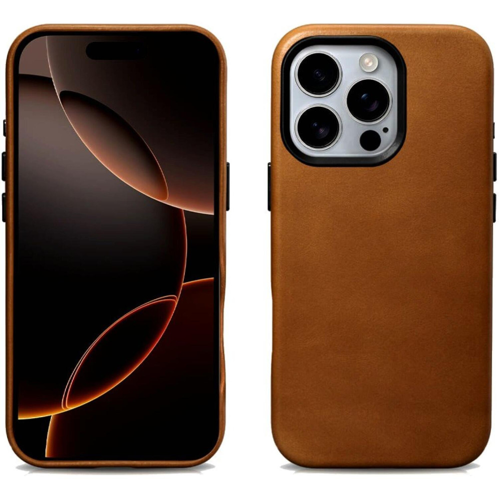 Θήκη iPhone 16 Pro iCarer Leather Back Case With Camera Button Δερμάτινη με MagSafe & Μεταλλικό Πλαίσιο Κάμερας - Camel Tan (WMI16240702-TN)