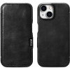 Θήκη iPhone 15 iCarer Vintage Series Side-Open Flip Σκληρή Δερμάτινη με MagSafe - Black (WMI15230613-BK)