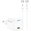 Φορτιστής Recci RC106E GaN Αντάπτορας με 1 x Type-C 25W & 1 x Καλώδιο Type-C σε Type-C 100cm - White (6955482532478)
