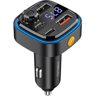 Φορτιστής Αυτοκινήτου Recci RQ08 με Bluetooth FM Transmitter / USB για Μουσική / RGB Φωτισμό & Θύρες 2 x USB-A / 1 x Type-C 15W - Black (6955482522363)