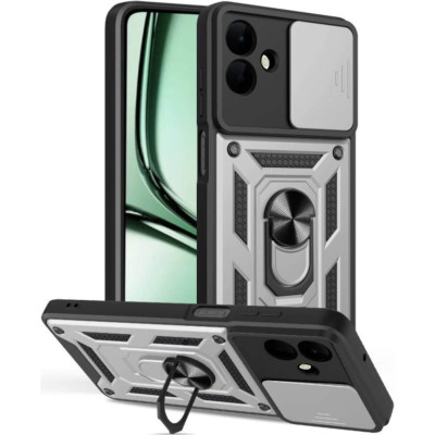 Θήκη Samsung Galaxy A07 4G Bodycell Armor Slide Ανθεκτική με Κάλυμμα για την Κάμερα & Μεταλλικό Ring Holder - Silver (5206015084225)