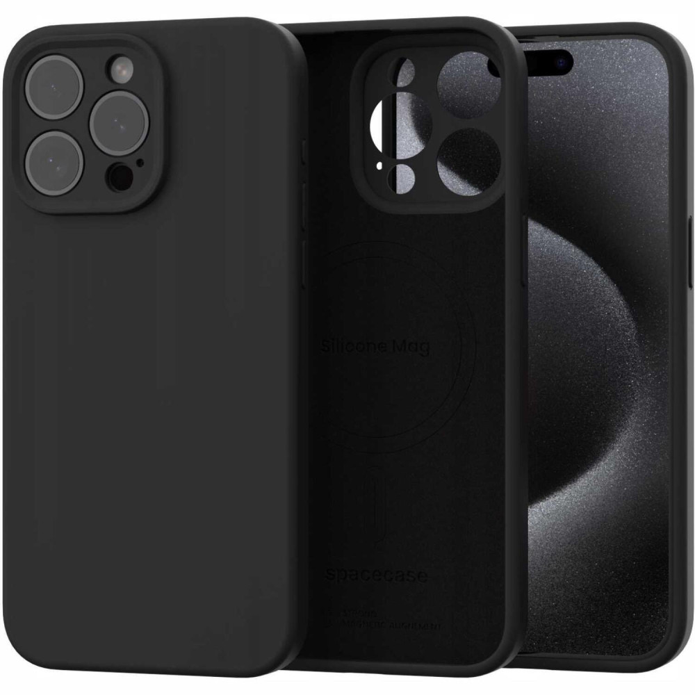 Θήκη iPhone 15 Pro Max Spacecase Silicone Mag Case Σιλικόνης με MagSafe - Black (5905719137861)
