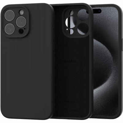 Θήκη iPhone 15 Pro Max Spacecase Silicone Mag Case Σιλικόνης με MagSafe - Black (5905719137861)