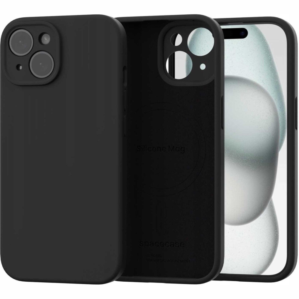 Θήκη iPhone 15 Spacecase Silicone Mag Case Σιλικόνης με MagSafe - Black (5905719137779)