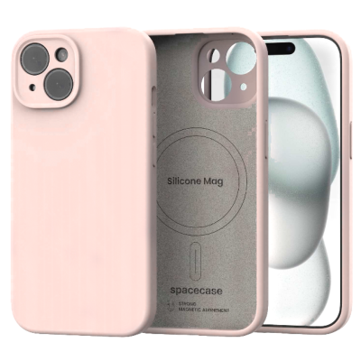 Θήκη iPhone 15 Spacecase Silicone Mag Case Σιλικόνης με MagSafe - Baby Pink (5905719137786)
