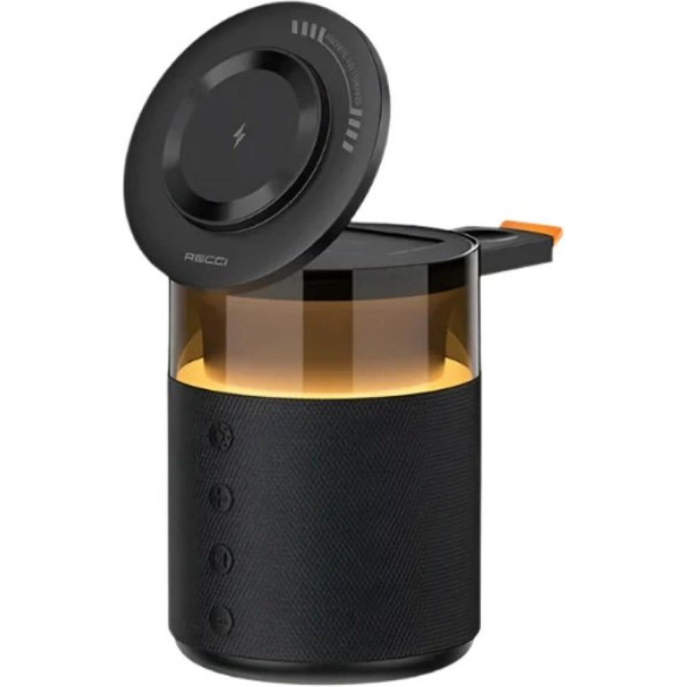 Ασύρματος Φορτιστής Recci RCW-51 5in1 Charger Μαγνητική Βάση MagSafe 15W / Φορητό Ηχείο Bluetooth με LED Φωτισμό - Black (6955482535073)