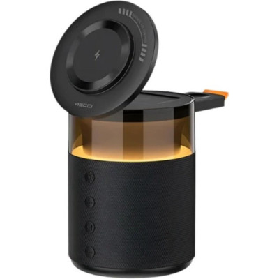 Ασύρματος Φορτιστής Recci RCW-51 5in1 Charger Μαγνητική Βάση MagSafe 15W / Φορητό Ηχείο Bluetooth με LED Φωτισμό - Black (6955482535073)