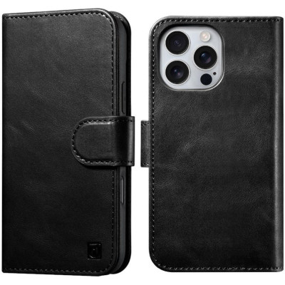 Θήκη iPhone 16 Pro Max iCarer Leather Detachable 2 in 1 Wallet Δερμάτινο Πορτοφόλι με RFID & MagSafe - Black (WMI16240722-BK)