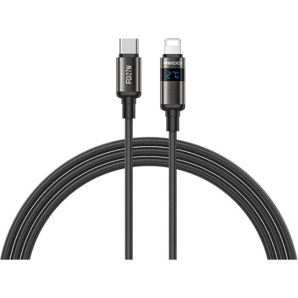 Καλώδιο Recci RS32CL Type-C σε Lightning για Φόρτιση & Μεταφορά Δεδομένων με LED 150cm 27W - Black (6955482531433)