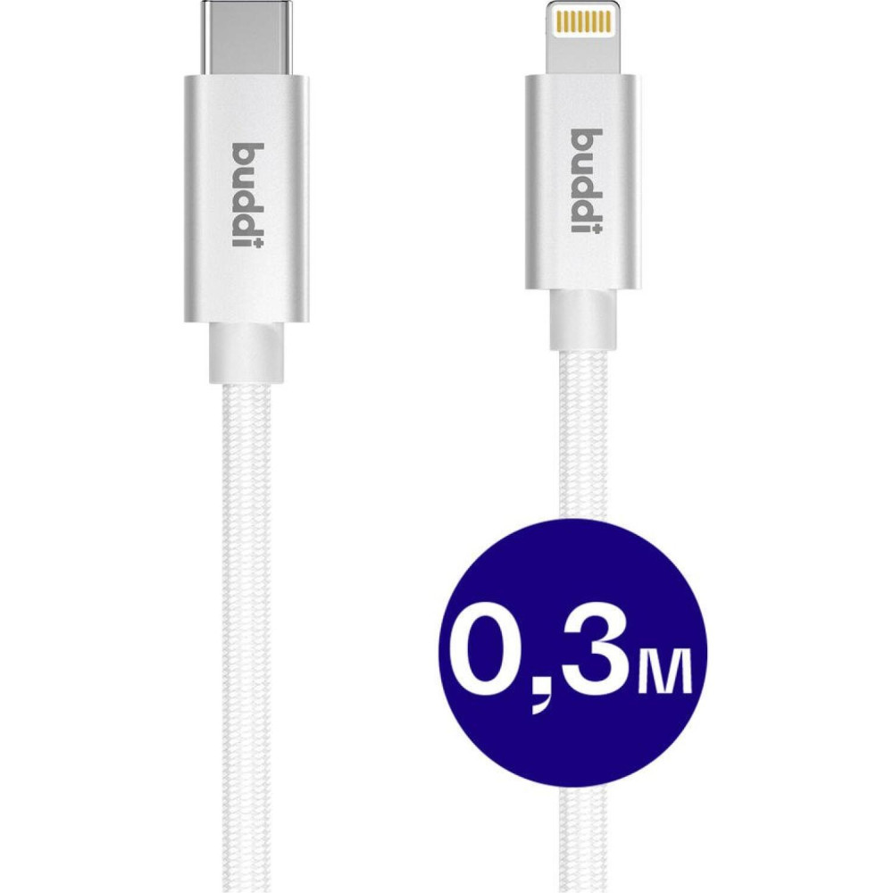Καλώδιο Buddi Flex Φόρτισης & Μεταφοράς Δεδομένων Type-C σε Lightning 30cm 20W 5 Έτη Εγγύηση - White (8719246497407)