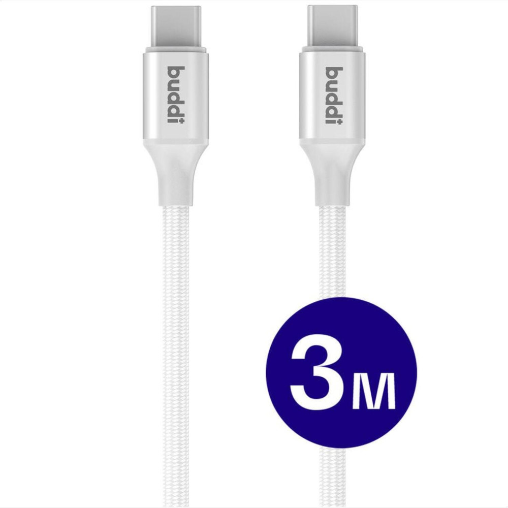 Καλώδιο Buddi Flex Φόρτισης & Μεταφοράς Δεδομένων Type-C σε Type-C 300cm 60W 5 Έτη Εγγύηση - White (8719246497391)