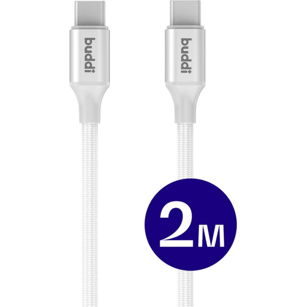 Καλώδιο Buddi Flex Φόρτισης & Μεταφοράς Δεδομένων Type-C σε Type-C 200cm 60W 5 Έτη Εγγύηση - White (8719246497384)