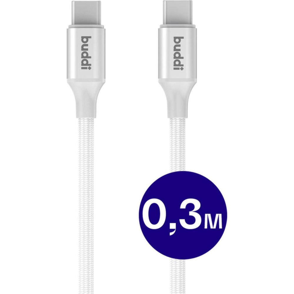 Καλώδιο Buddi Flex Φόρτισης & Μεταφοράς Δεδομένων Type-C σε Type-C 30cm 60W 5 Έτη Εγγύηση - White (8719246497360)