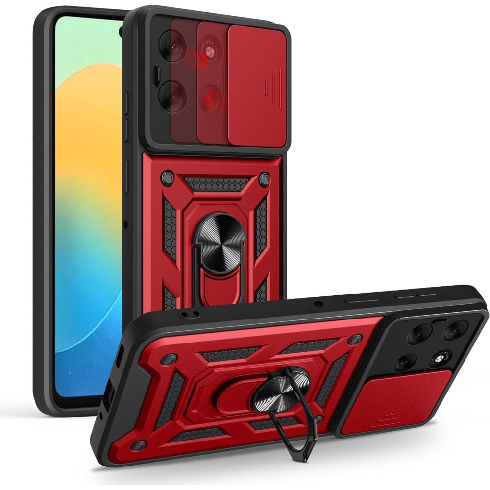 Θήκη Motorola Moto G86 / G86 Power Bodycell Armor Slide Ανθεκτική με Κάλυμμα για την Κάμερα & Μεταλλικό Ring Holder - Red (5206015084874)