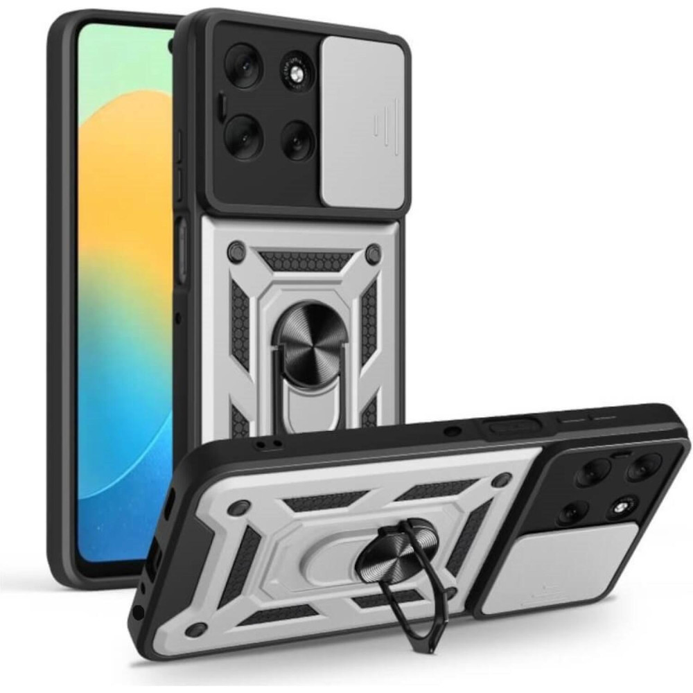 Θήκη Motorola Moto G56 Bodycell Armor Slide Ανθεκτική με Κάλυμμα για την Κάμερα & Μεταλλικό Ring Holder - Silver (5206015084850)