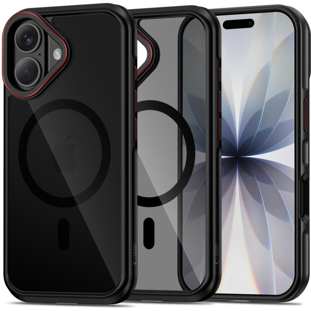 Θήκη iPhone 17 Tech-Protect MagHybrid Ημιδιάφανη Σκληρή με MagSafe & TPU Bumper - Black / Red (5906302330416)