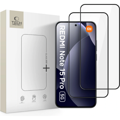 Tempered Glass Xiaomi Redmi Note 15 Pro 5G Tech-Protect Glass Fit+ Full Face Αντιχαρακτικό Γυαλί Προστασίας Οθόνης 2 Τεμάχια - Black (5906302352838)