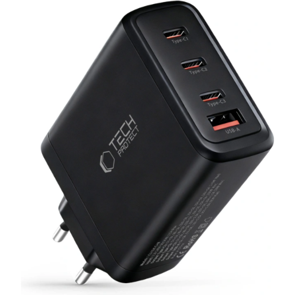 Φορτιστής Tech-Protect NC140W GaN Γρήγορος Ταξιδιού / Αντάπτορας με 1 x USB-A / 3 x Type-C 140W - Black (5906302335954)