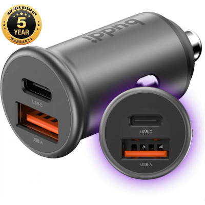 Φορτιστής Αυτοκινήτου Buddi Power Car Charger με 1 x USB-A / 1 x Type-C 45W 5 Έτη Εγγύηση - Grey (8719246462528)