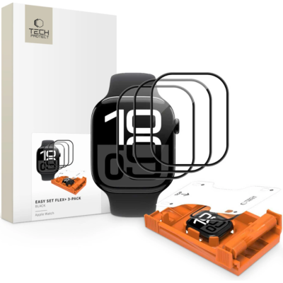 Hybrid Glass Apple Watch SE/6/5/4 (44mm) Tech-Protect Easy Set Flex+ Αντιχαρακτικό Υβριδικό Γυαλί Προστασίας Οθόνης 3 Τεμάχια - Black (5906302336111)