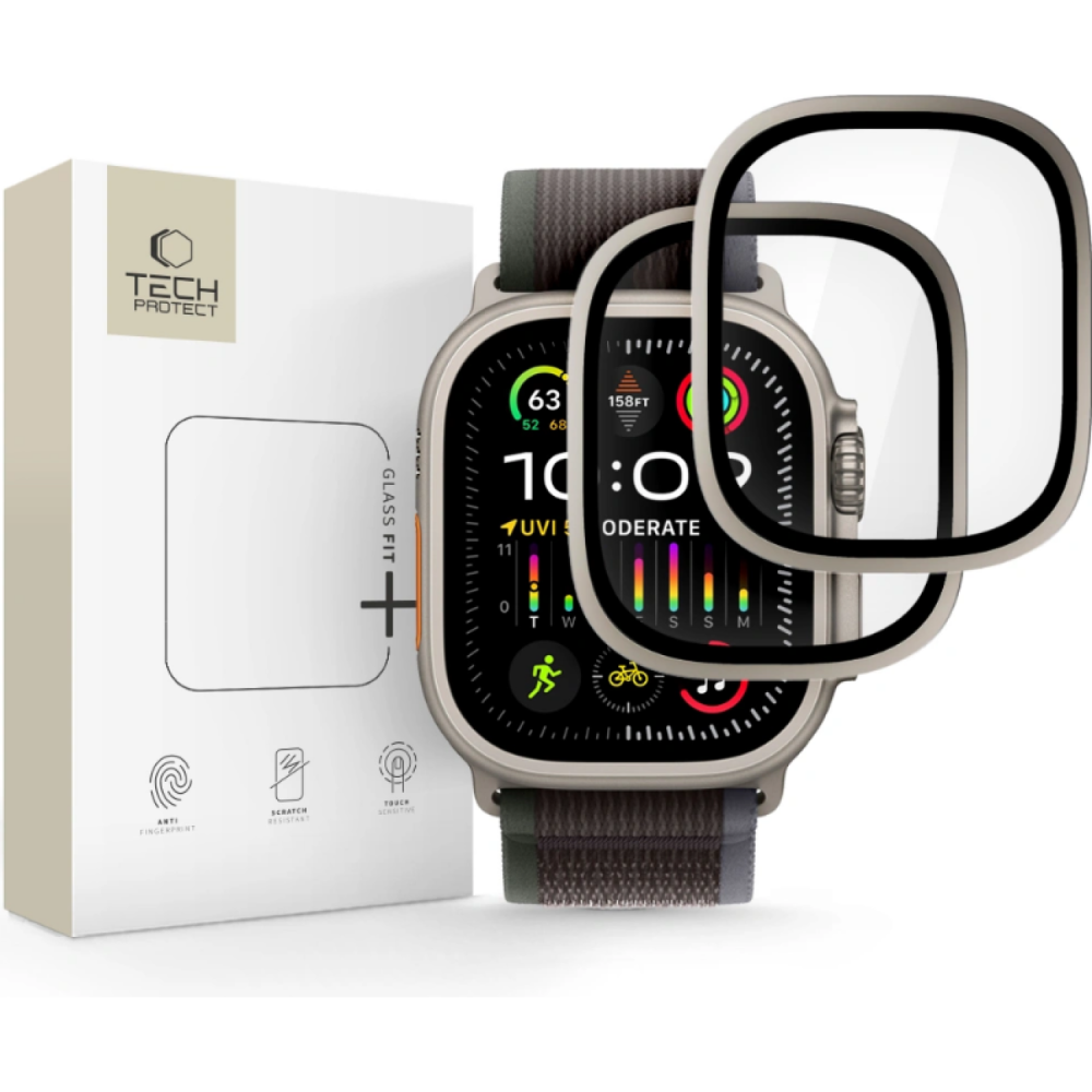 Tempered Glass Apple Watch Ultra 3 / Ultra 2 / Ultra 1 49mm Tech-Protect Glass Ring Αντιχαρακτικό Γυαλί Προστασίας Οθόνης με Μεταλλικό Πλαίσιο 2 Τεμάχια - Titanium (5906302335633)