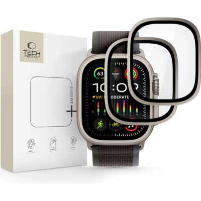 Tempered Glass Apple Watch Ultra 3 / Ultra 2 / Ultra 1 49mm Tech-Protect Glass Ring Αντιχαρακτικό Γυαλί Προστασίας Οθόνης με Μεταλλικό Πλαίσιο 2 Τεμάχια - Titanium (5906302335633)