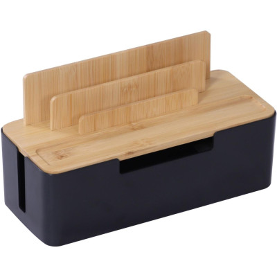 Κουτί Οργάνωσης Καλωδίων Relaxdays από Μπαμπού με Βάση για Tablets / Κινητά 16 x 30 x 13 cm - Natural / Black (10052394)